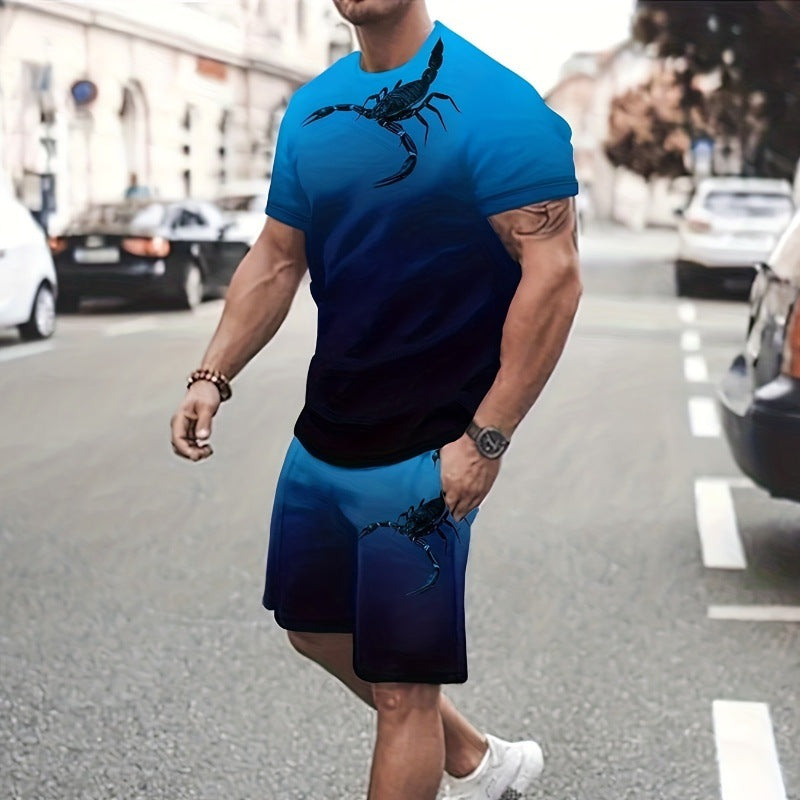 Short Sleeve Shorts Suit 3d Printing Fashion Men