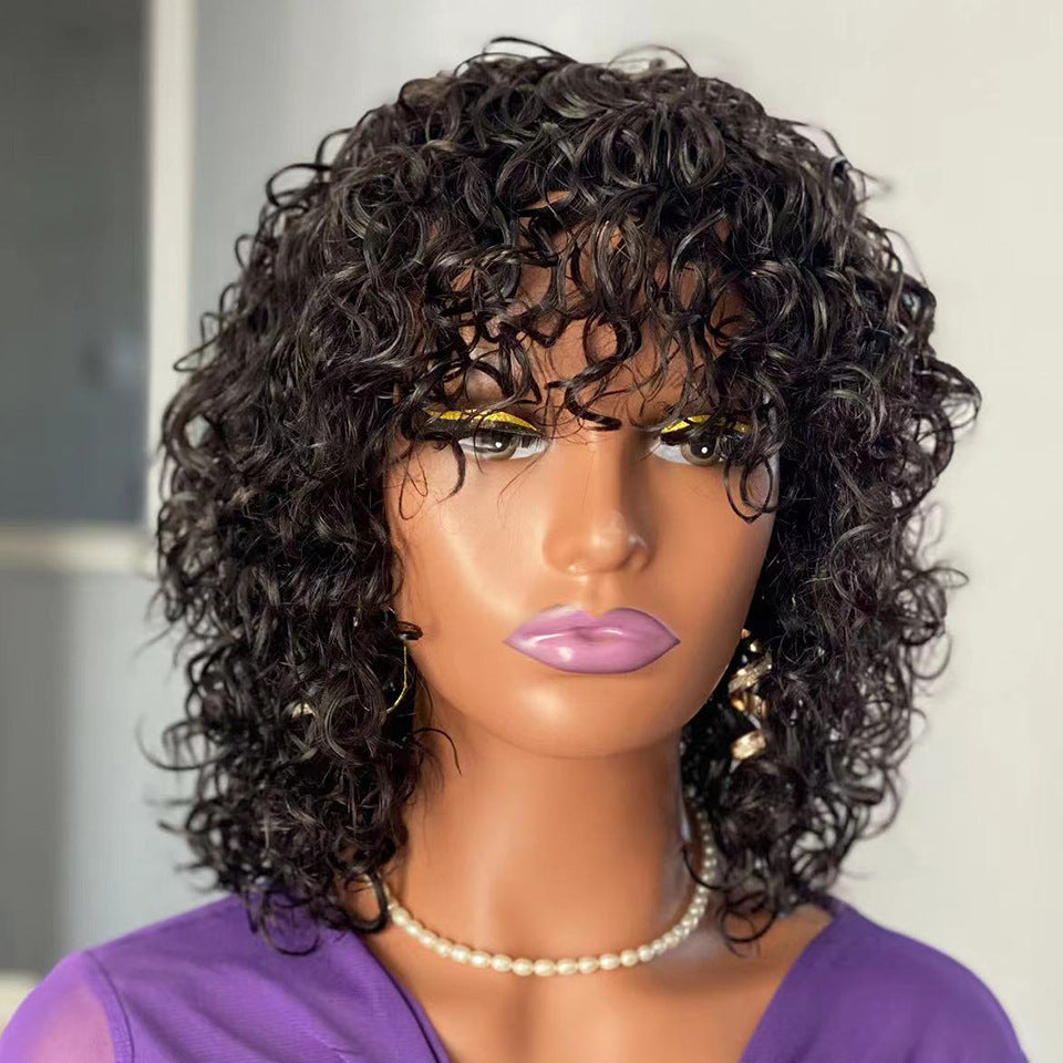 Water Wave Fringe Human Hair Wigs With Bangs